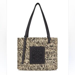 Authentic Loewe Black and Cream Woven raffia/leather small basket bag NWT!